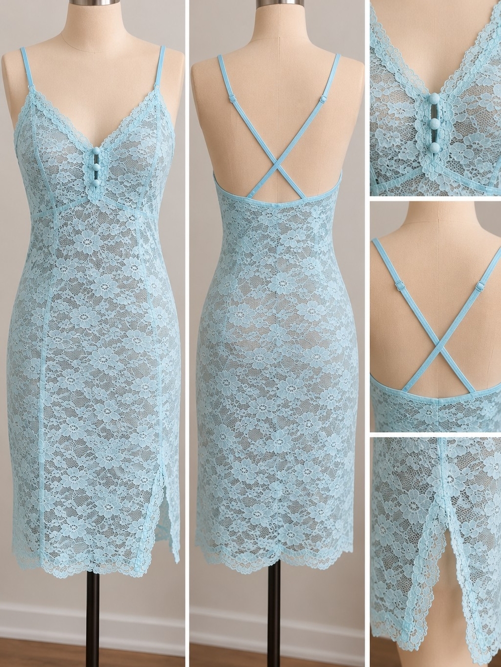 Apt. 9 Light Blue Lace Slip Dress with Cross-Back Straps
